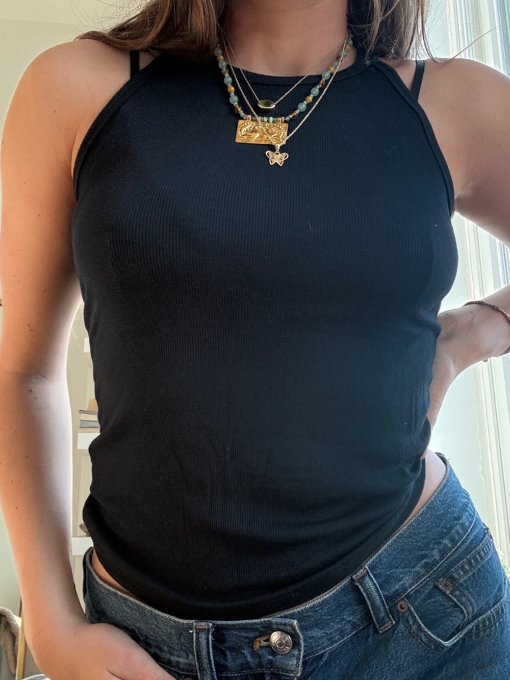 Sunday Best Black Ribbed Halter Tank Top